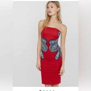Express Red and Blue Strapless Bodycon Cocktail Dress